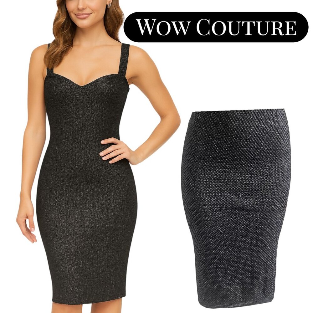 Wow Couture World of Women Textured Faux Chain Mini-Bust Bodycon Midi Dress S
